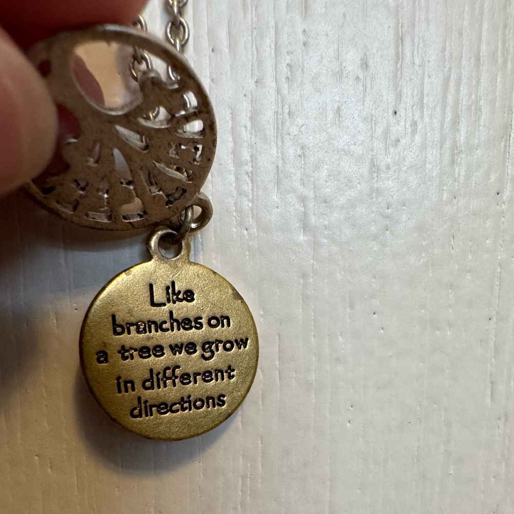brass and silver Inspirational Pendant Necklace